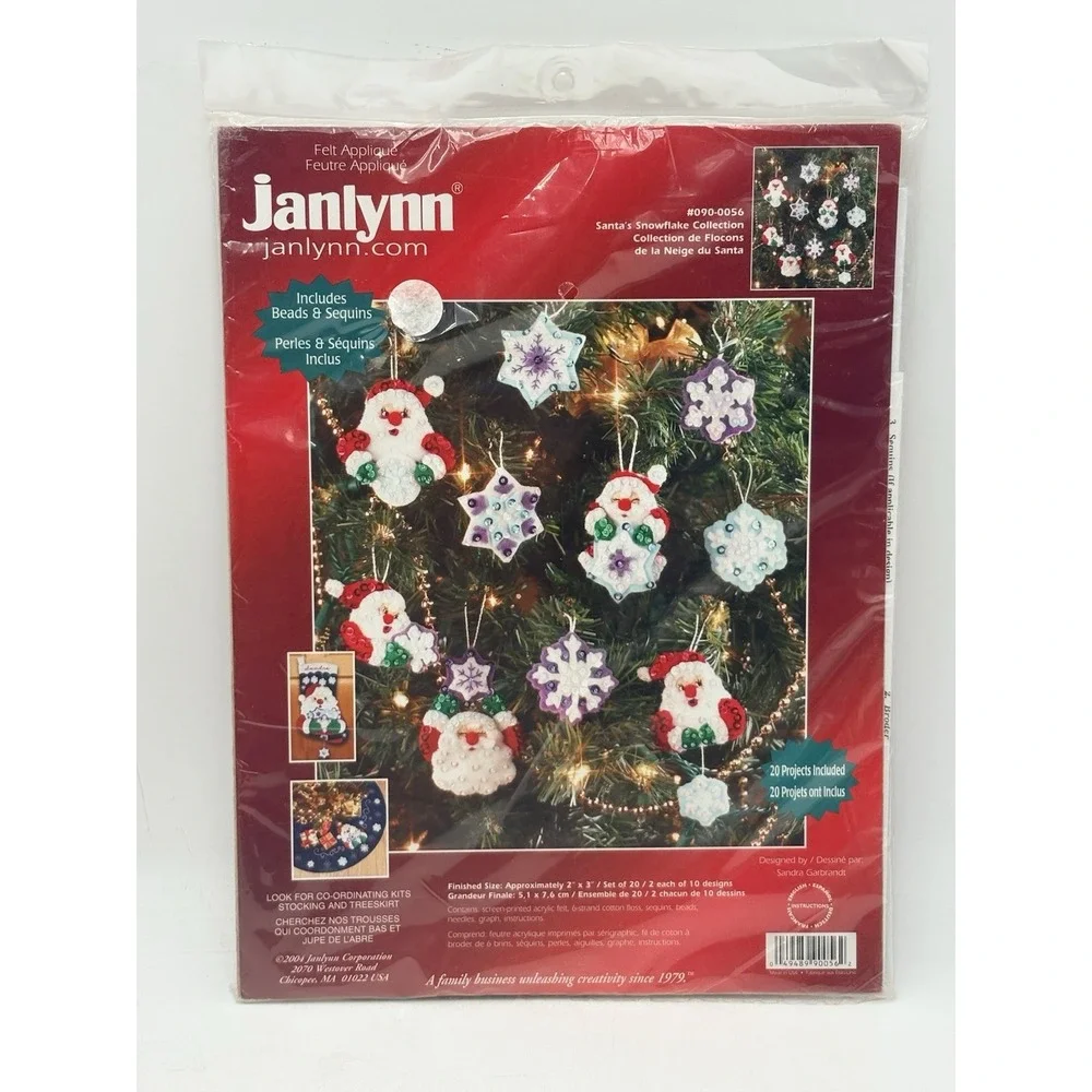 Janlynn Felt Applique Kit Santa's Snowflake Collection Tree Ornaments